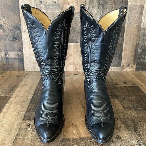 Tony Lama Vintage Gold Label Classic Black Western Cowboy Boots Mens 10.5 D - Picture 1 of 12